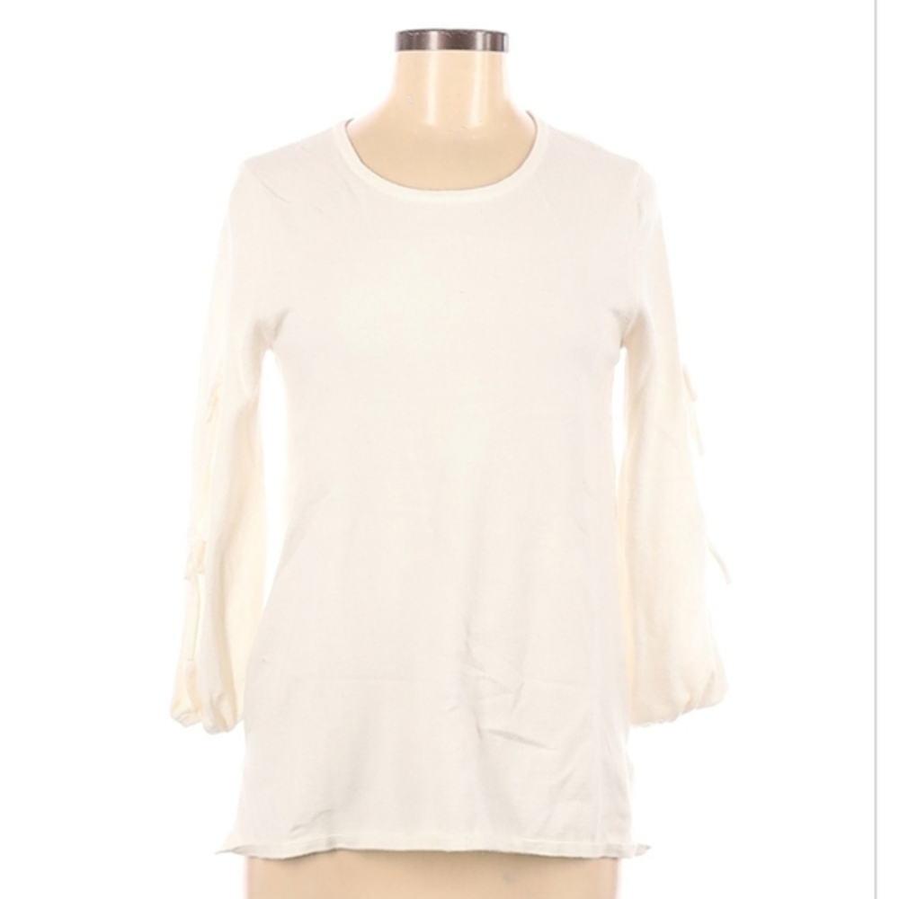 Winter White Top Size Medium Cutout‎ Bows tie bell sleeves Shirt Beige Cato